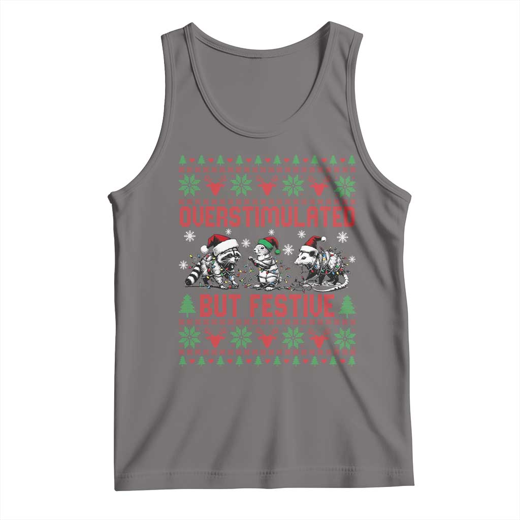 Possum Christmas Tank Top Funny Overstimulated But Festive TS14 Deep Heather Print Your Wear