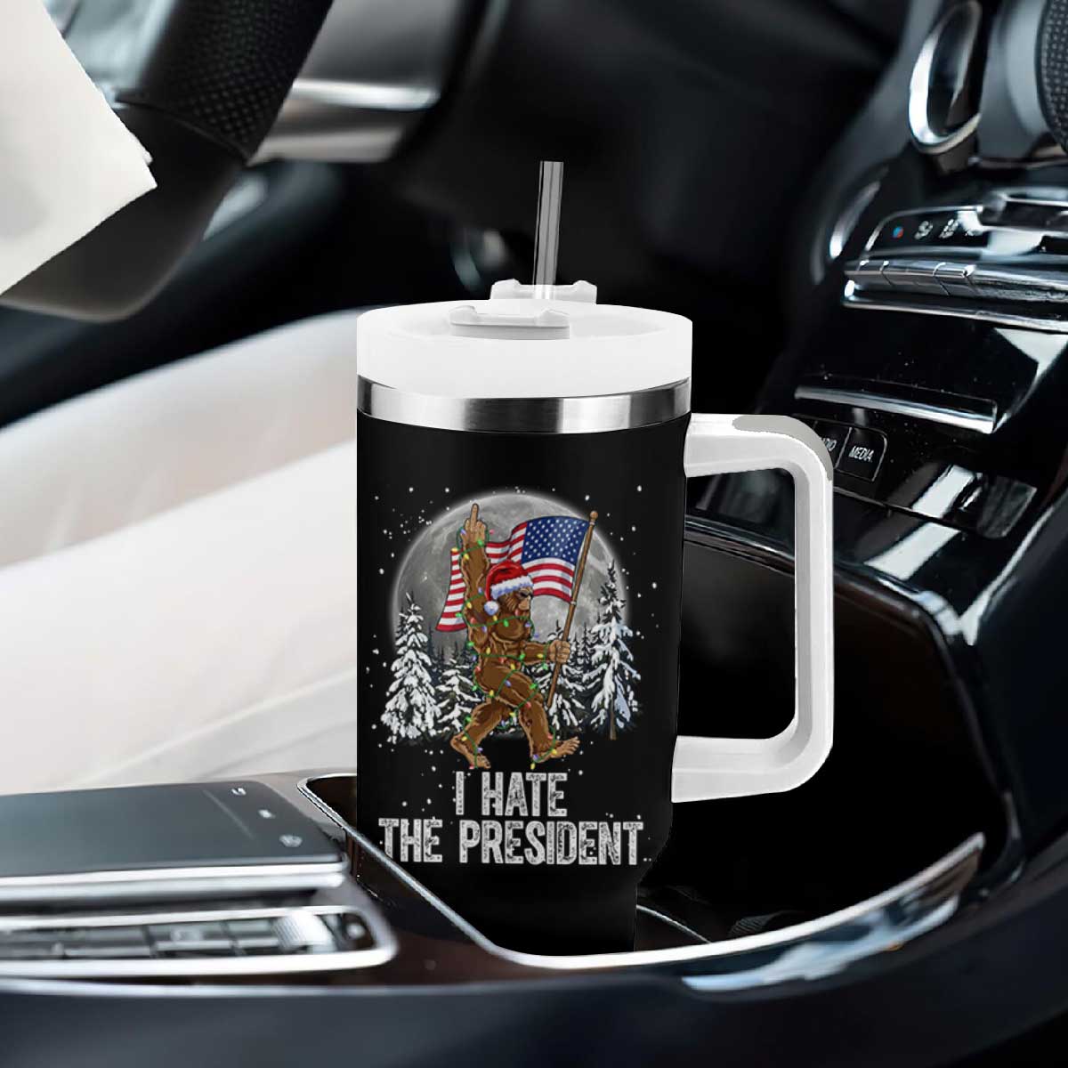 Funny Bigfoot Christmas Political Meme Tumbler With Handle I Hate The President TS14 Print Your Wear
