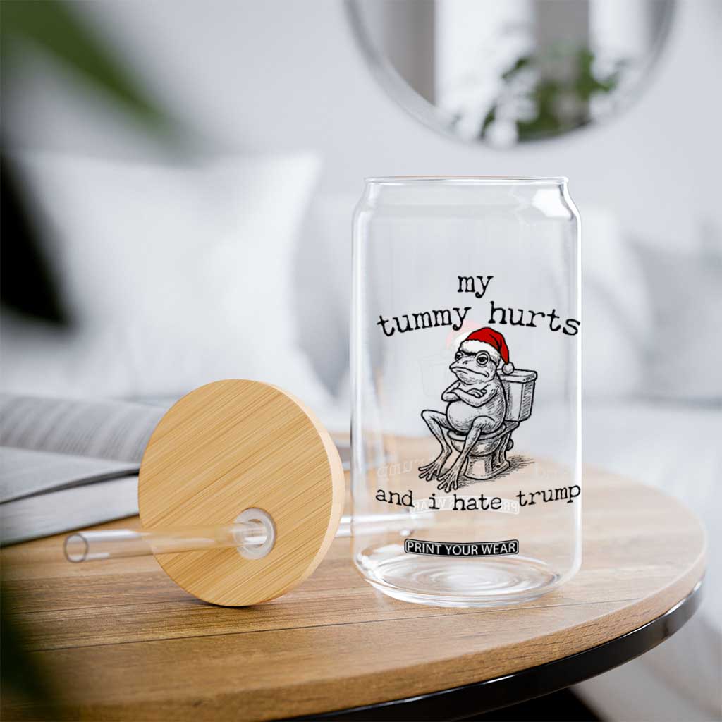 Funny Frog Christmas Glass Can My Tummy Hurts And I Hate Trump TS14 Print Your Wear
