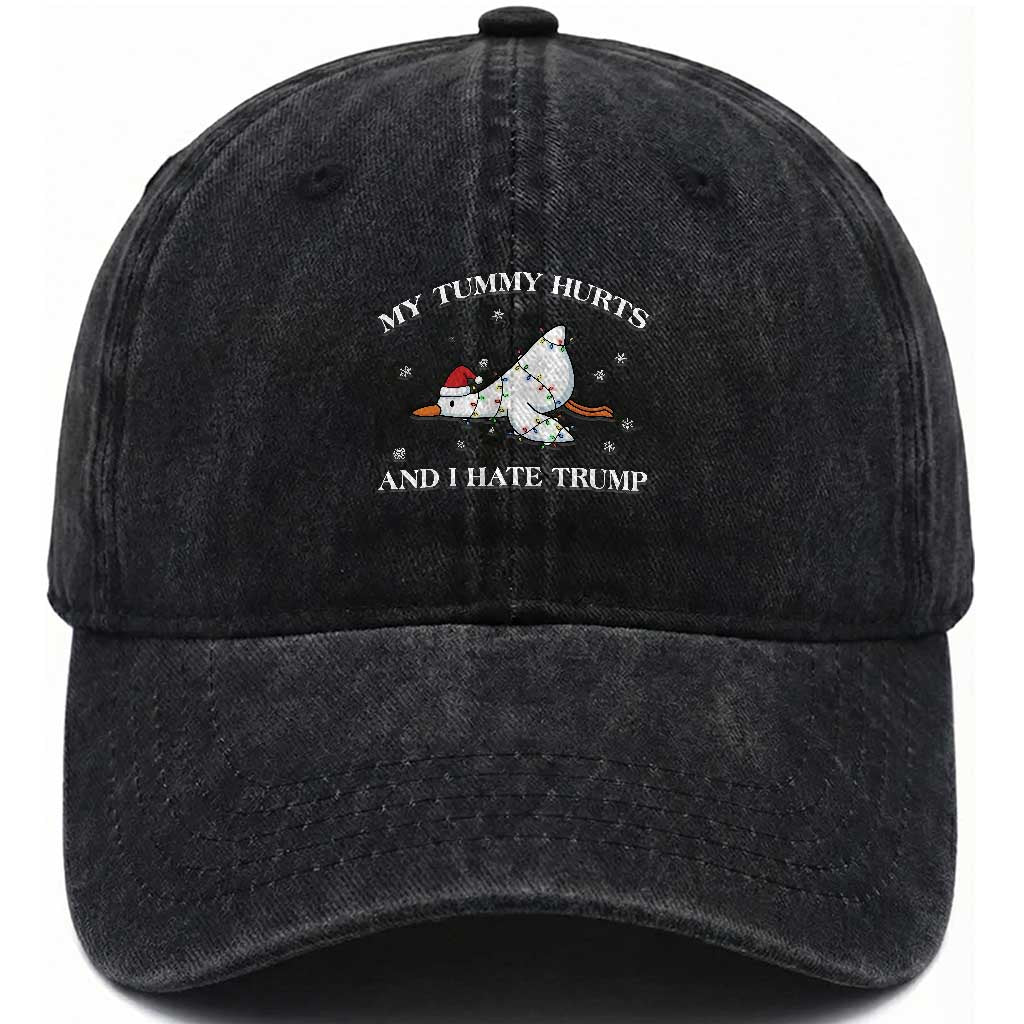 Funny Goose Christmas Washed Cotton Baseball Cap My Tummy Hurts And I Hate Trump TS14 Washed Cap Universal Fit Black Print Your Wear