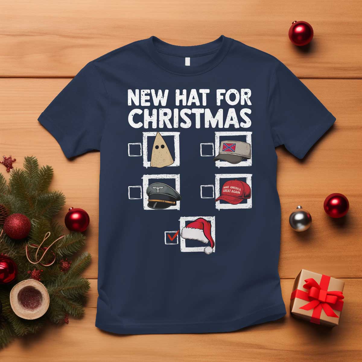 Funny Political Christmas T Shirt Old Hat New Hat TS14 Navy Print Your Wear