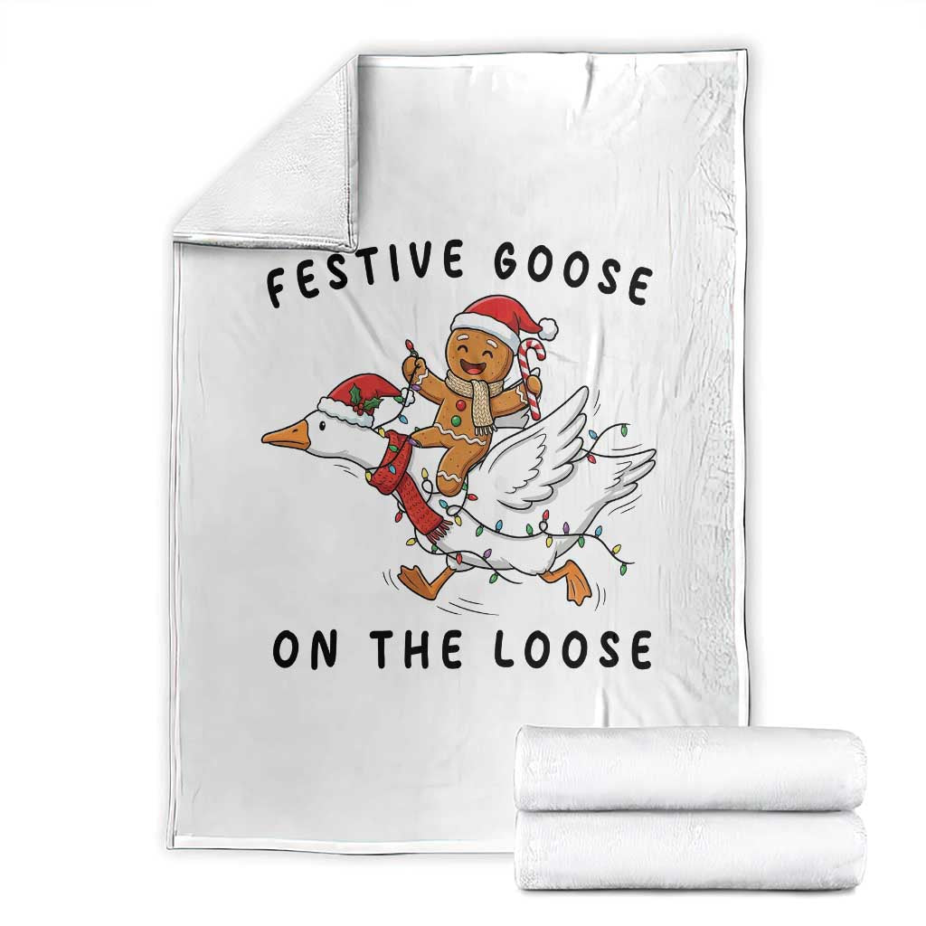 Funny Goose Christmas Throw Blanket Festive Goose On The Loose Xmas TS14 White Print Your Wear
