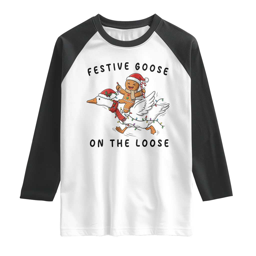 Funny Goose Christmas Raglan Shirt Festive Goose On The Loose Xmas TS14 White Black Print Your Wear