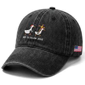 Funny Christmas Christian Goose Washed Cotton Baseball Cap Off To Follow Jesus TS14 Print Your Wear