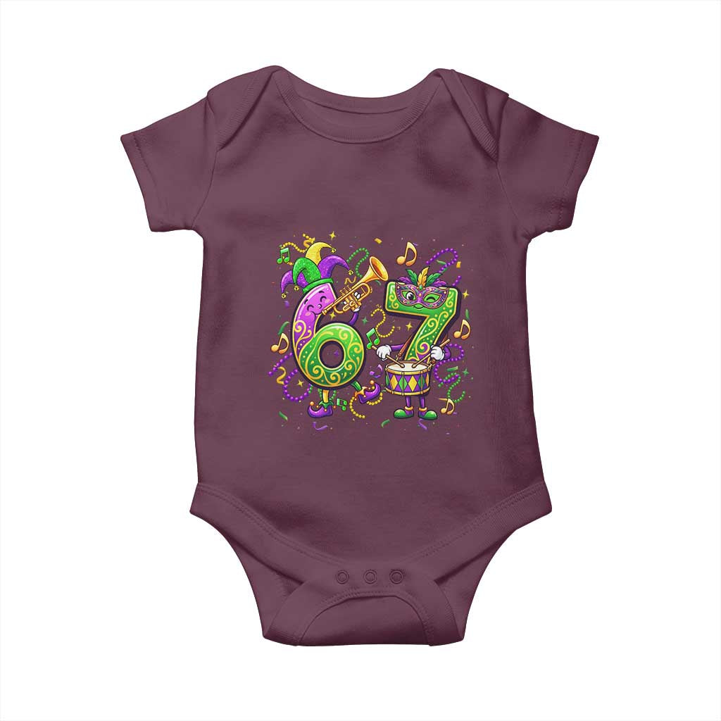 67 Mardi Gras Meme Baby Onesie Funny Six Seven Carnival Party TS14 Maroon Print Your Wear