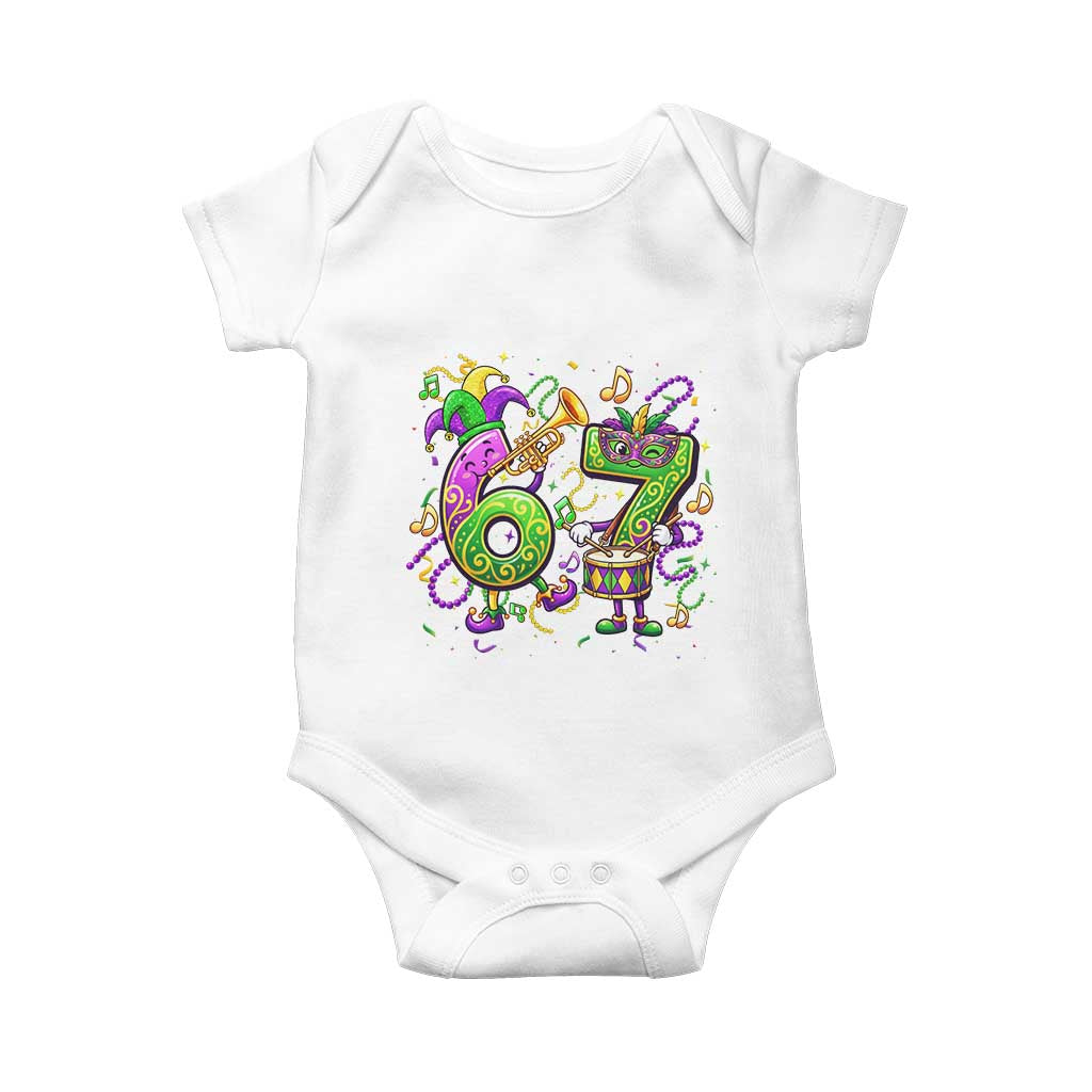67 Mardi Gras Meme Baby Onesie Funny Six Seven Carnival Party TS14 White Print Your Wear