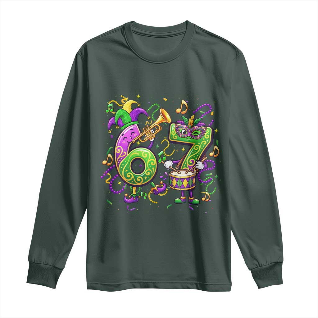 67 Mardi Gras Meme Long Sleeve Shirt Funny Six Seven Carnival Party TS14 Dark Forest Green Print Your Wear