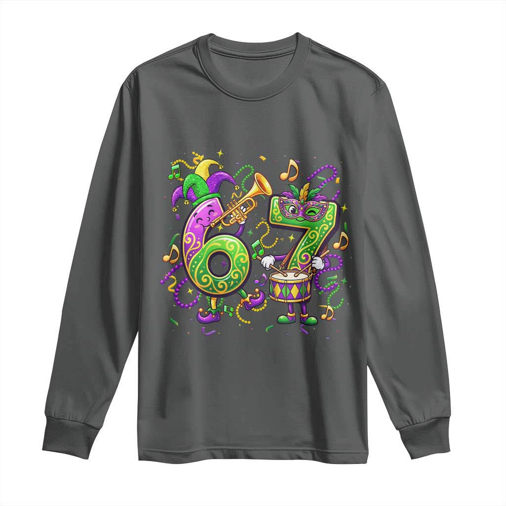 67 Mardi Gras Meme Long Sleeve Shirt Funny Six Seven Carnival Party TS14 Dark Heather Print Your Wear