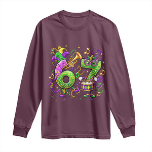67 Mardi Gras Meme Long Sleeve Shirt Funny Six Seven Carnival Party TS14 Maroon Print Your Wear
