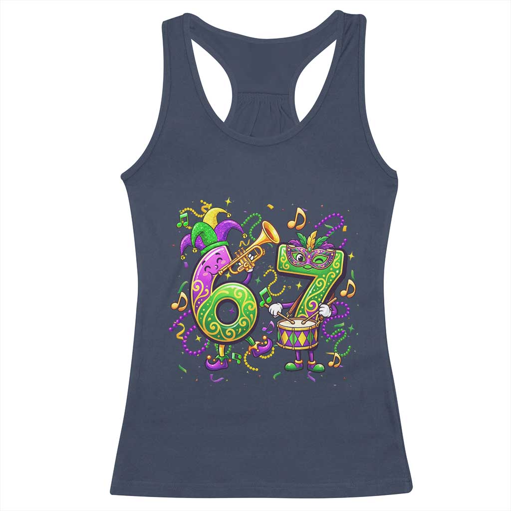 67 Mardi Gras Meme Racerback Tank Top Funny Six Seven Carnival Party TS14 Navy Print Your Wear
