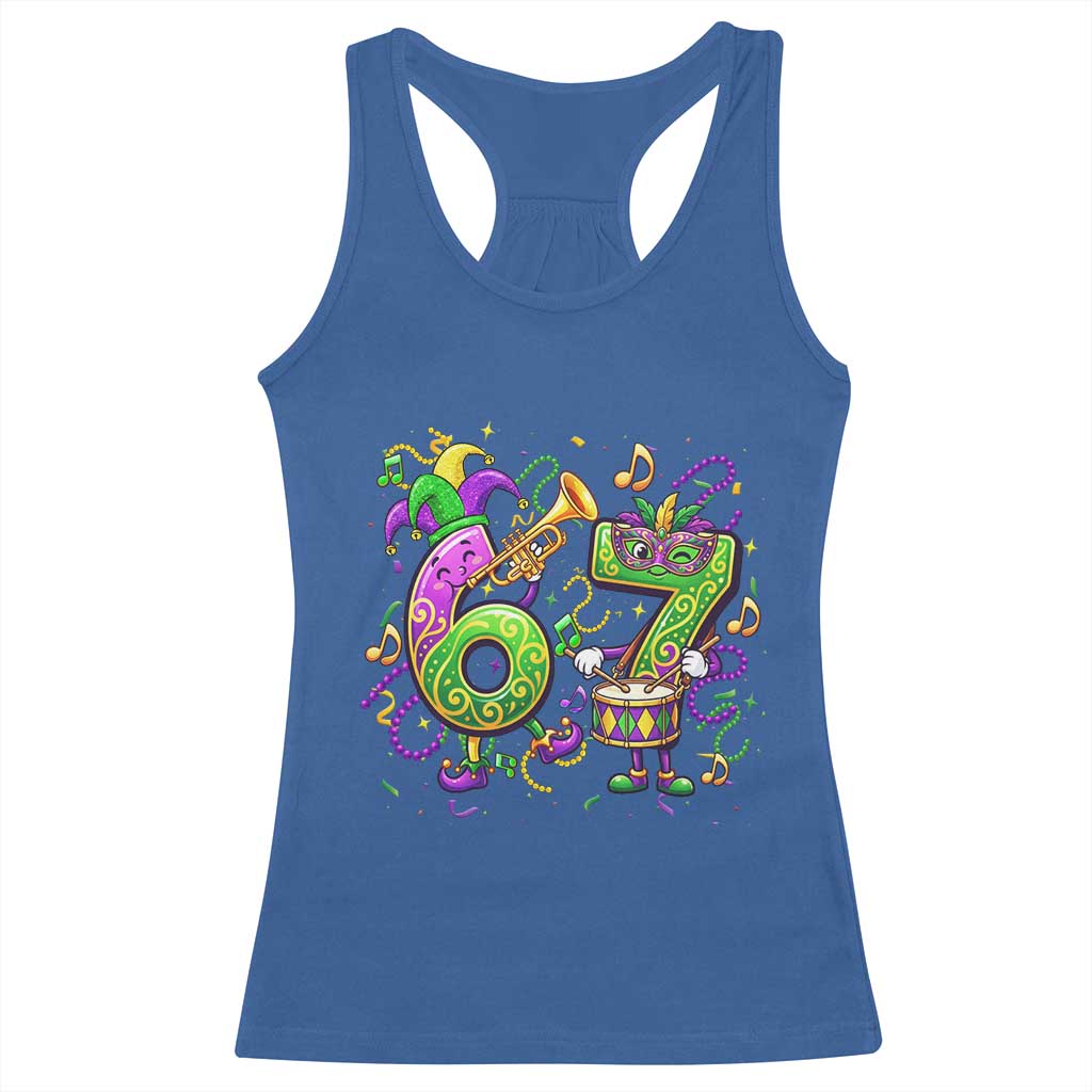 67 Mardi Gras Meme Racerback Tank Top Funny Six Seven Carnival Party TS14 Royal Blue Print Your Wear