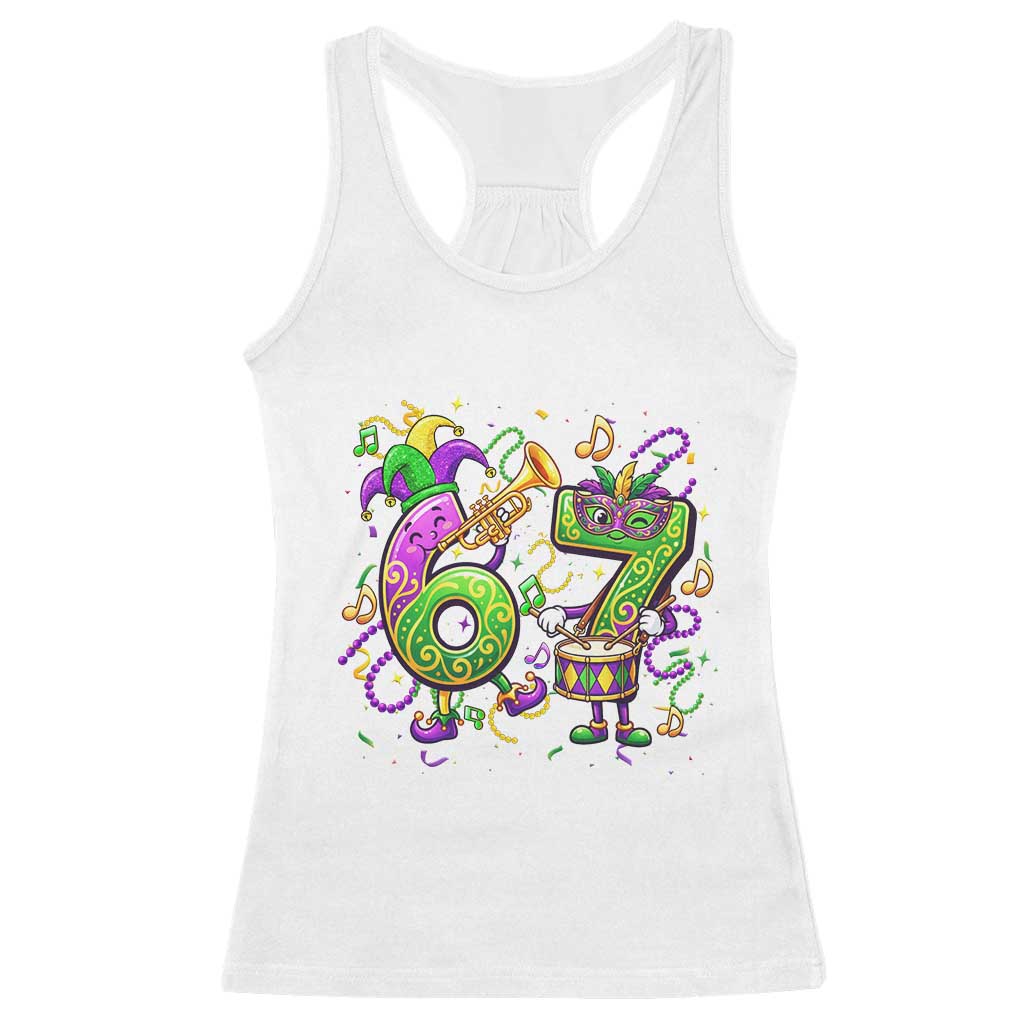 67 Mardi Gras Meme Racerback Tank Top Funny Six Seven Carnival Party TS14 White Print Your Wear