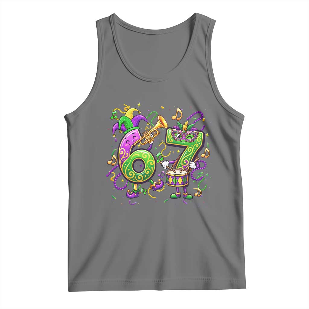 67 Mardi Gras Meme Tank Top Funny Six Seven Carnival Party TS14 Black Heather Print Your Wear