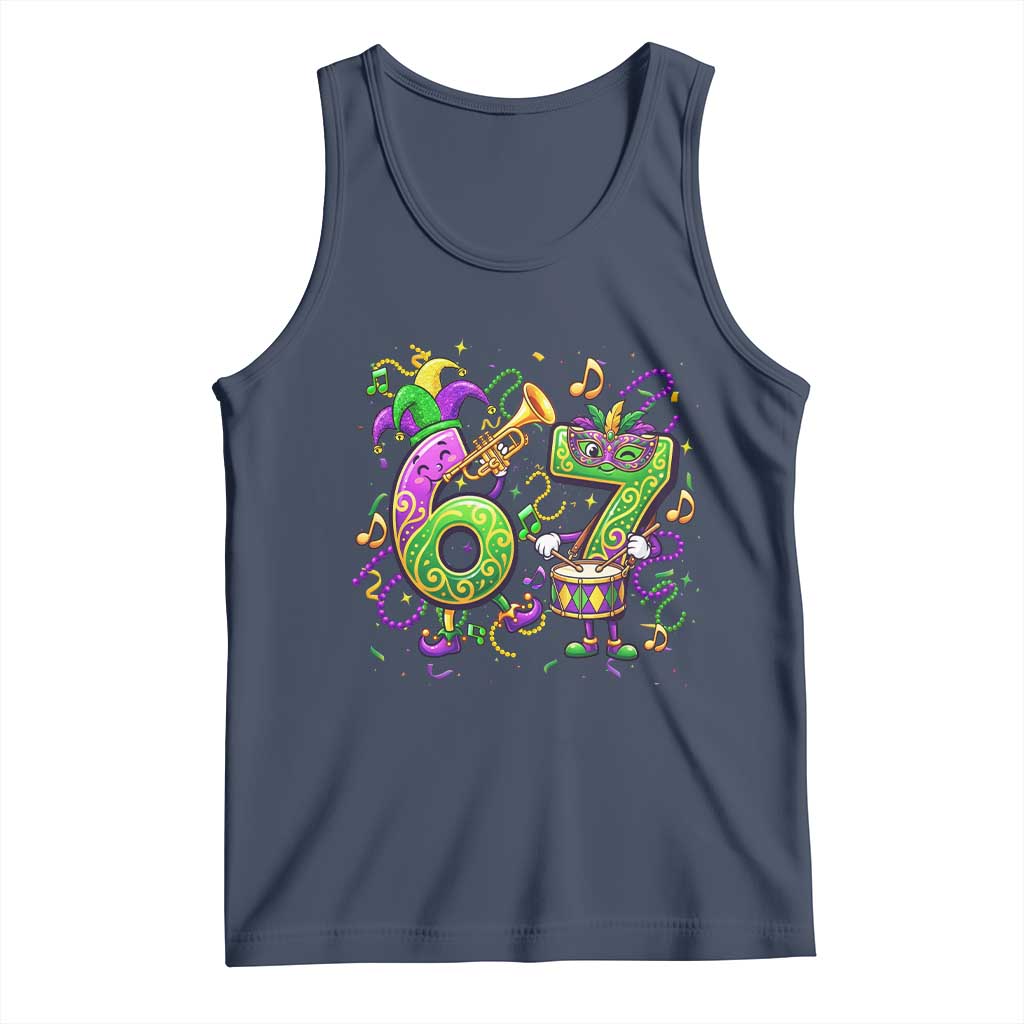 67 Mardi Gras Meme Tank Top Funny Six Seven Carnival Party TS14 Navy Print Your Wear