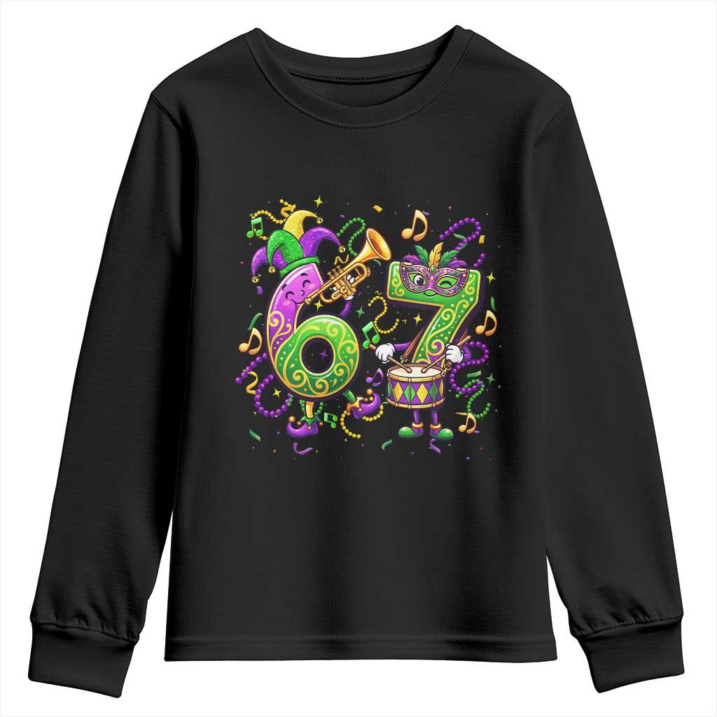 67 Mardi Gras Meme Youth Sweatshirt Funny Six Seven Carnival Party TS14 Black Print Your Wear