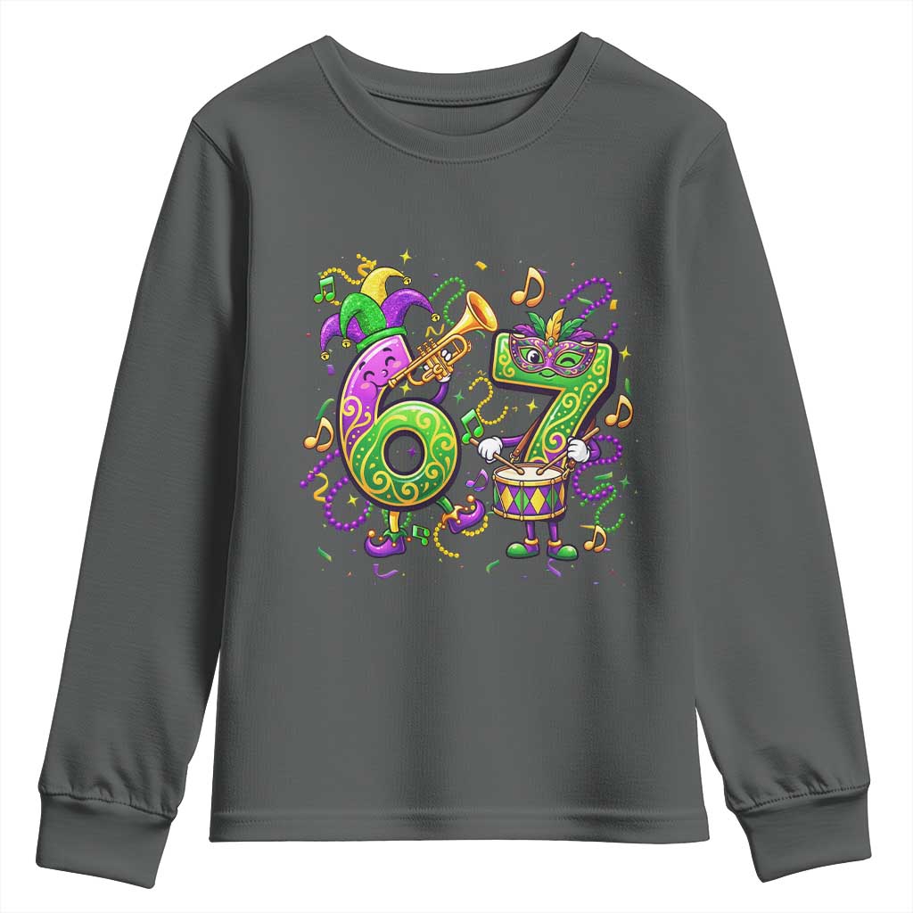 67 Mardi Gras Meme Youth Sweatshirt Funny Six Seven Carnival Party TS14 Dark Heather Print Your Wear
