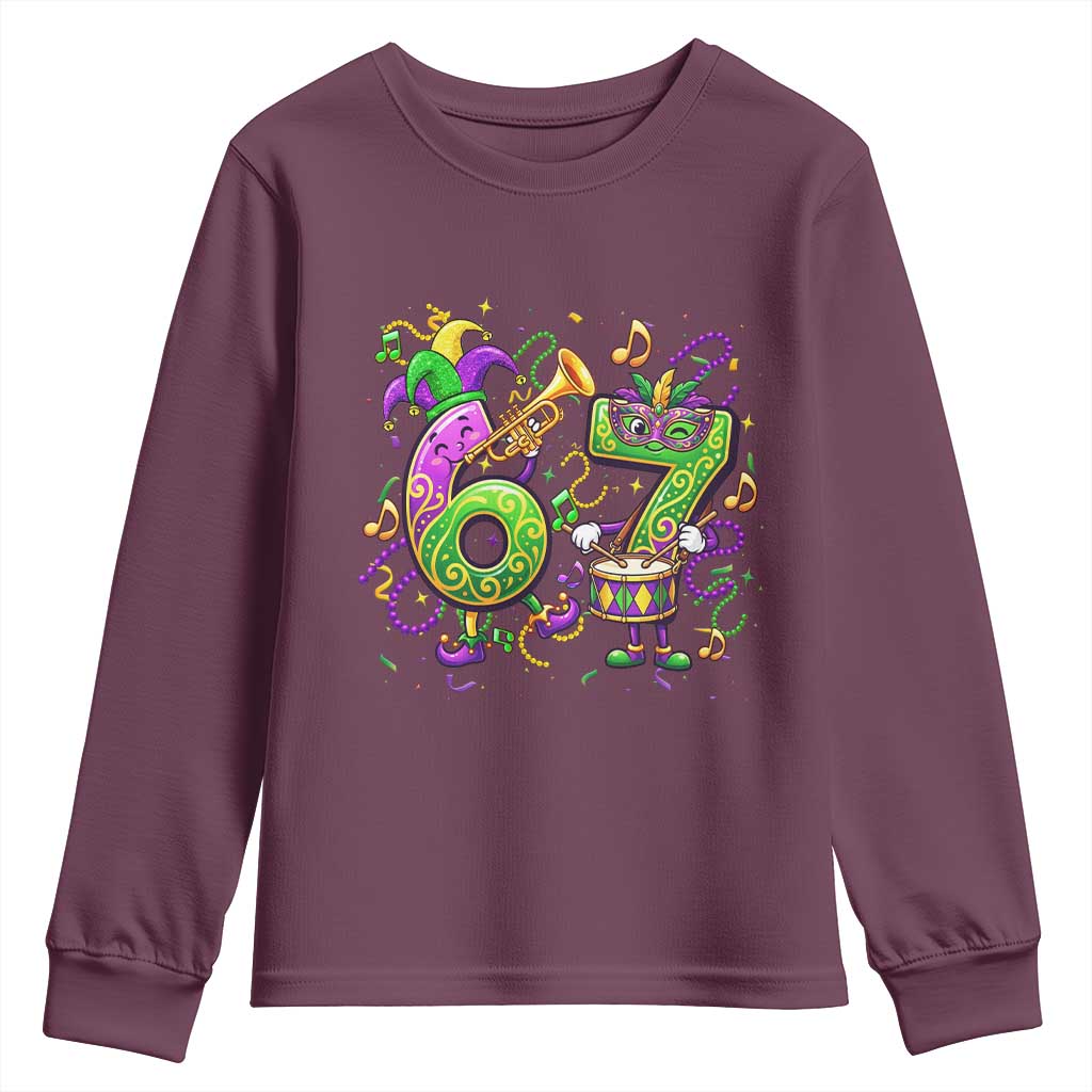 67 Mardi Gras Meme Youth Sweatshirt Funny Six Seven Carnival Party TS14 Maroon Print Your Wear