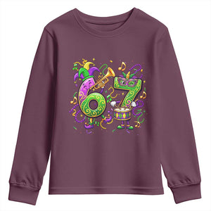 67 Mardi Gras Meme Youth Sweatshirt Funny Six Seven Carnival Party TS14 Maroon Print Your Wear