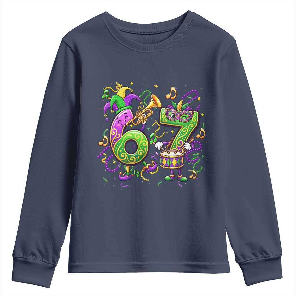 67 Mardi Gras Meme Youth Sweatshirt Funny Six Seven Carnival Party TS14 Navy Print Your Wear