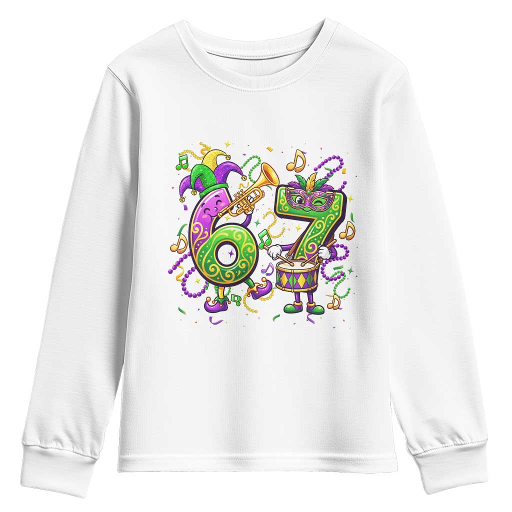 67 Mardi Gras Meme Youth Sweatshirt Funny Six Seven Carnival Party TS14 White Print Your Wear
