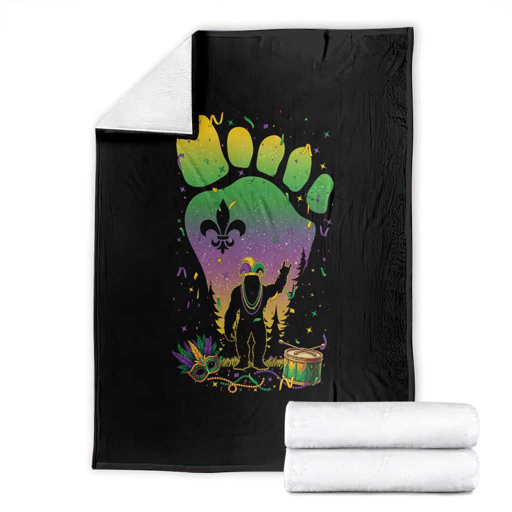 Mardi Gras Bigfoot Throw Blanket Sasquatch Forest Footprint Carnival Party TS14 Black Print Your Wear