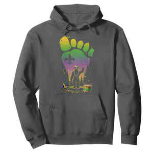 Mardi Gras Bigfoot Hoodie Sasquatch Forest Footprint Carnival Party TS14 Dark Heather Print Your Wear