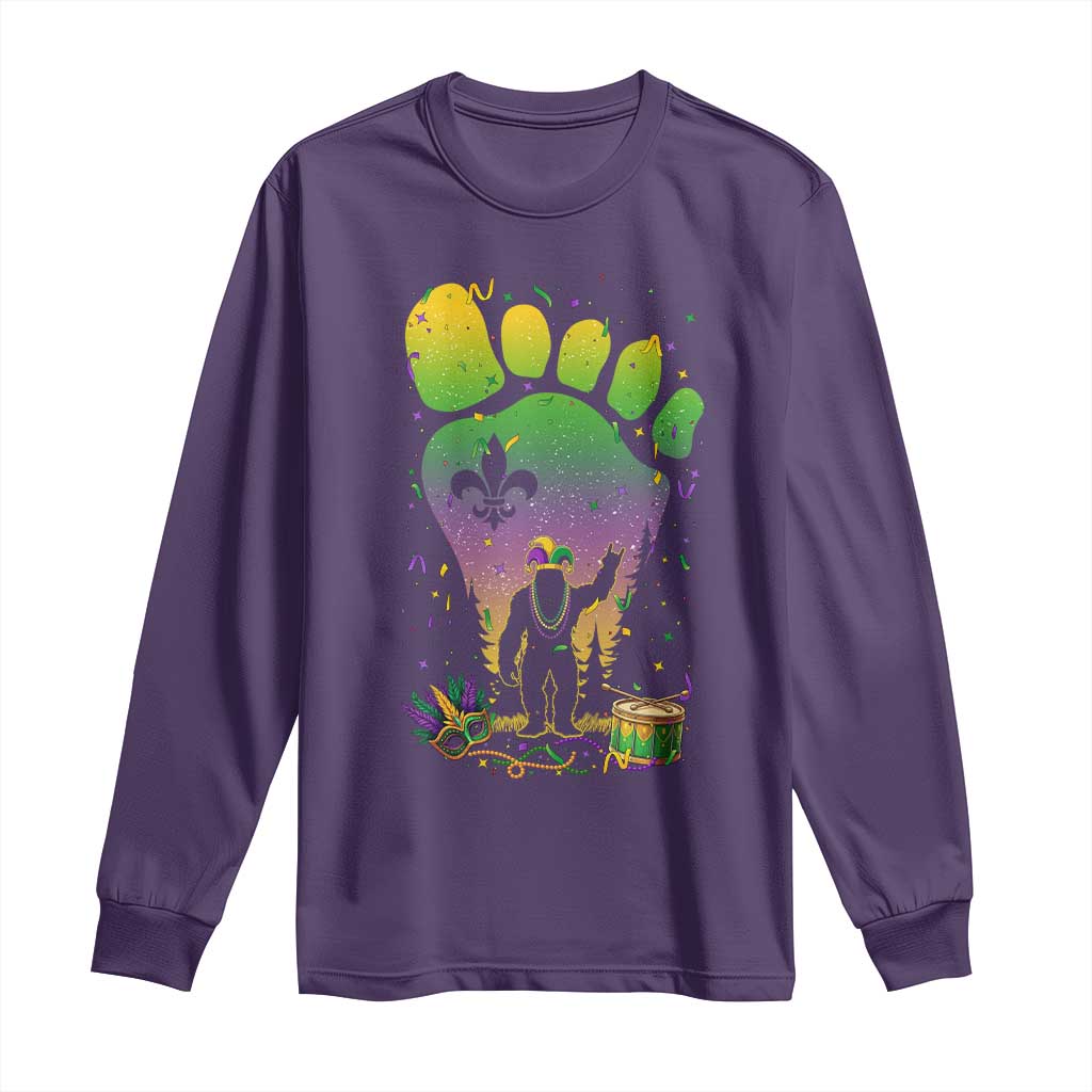 Mardi Gras Bigfoot Long Sleeve Shirt Sasquatch Forest Footprint Carnival Party TS14 Purple Print Your Wear