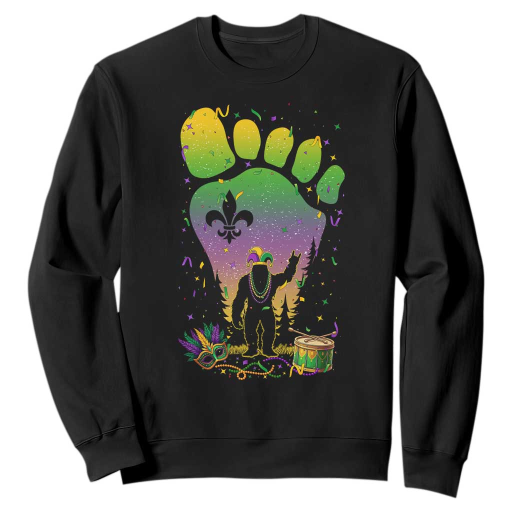 Mardi Gras Bigfoot Sweatshirt Sasquatch Forest Footprint Carnival Party TS14 Black Print Your Wear