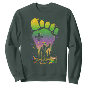Mardi Gras Bigfoot Sweatshirt Sasquatch Forest Footprint Carnival Party TS14 Dark Forest Green Print Your Wear