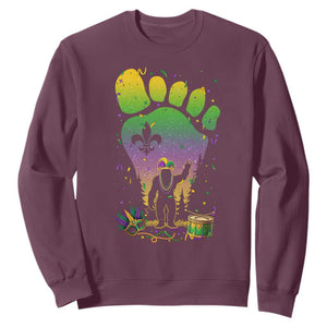 Mardi Gras Bigfoot Sweatshirt Sasquatch Forest Footprint Carnival Party TS14 Maroon Print Your Wear