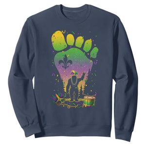 Mardi Gras Bigfoot Sweatshirt Sasquatch Forest Footprint Carnival Party TS14 Navy Print Your Wear