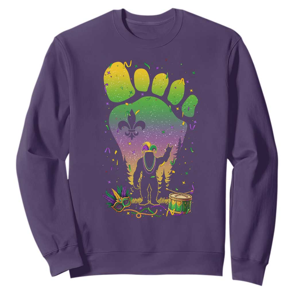 Mardi Gras Bigfoot Sweatshirt Sasquatch Forest Footprint Carnival Party TS14 Purple Print Your Wear