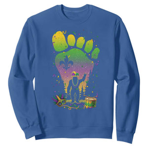 Mardi Gras Bigfoot Sweatshirt Sasquatch Forest Footprint Carnival Party TS14 Royal Blue Print Your Wear
