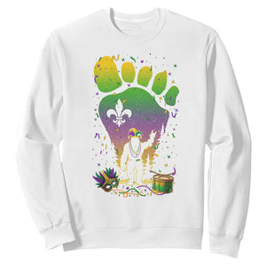 Mardi Gras Bigfoot Sweatshirt Sasquatch Forest Footprint Carnival Party TS14 White Print Your Wear