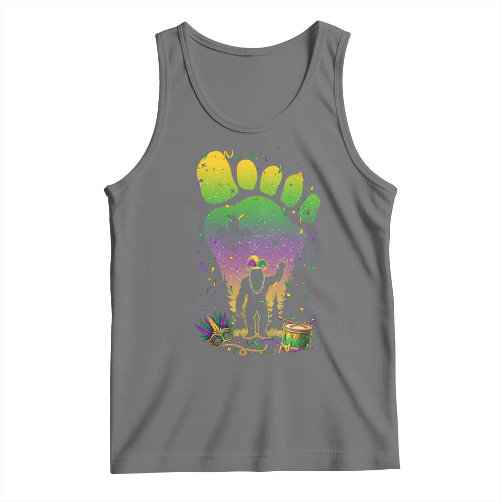 Mardi Gras Bigfoot Tank Top Sasquatch Forest Footprint Carnival Party TS14 Black Heather Print Your Wear