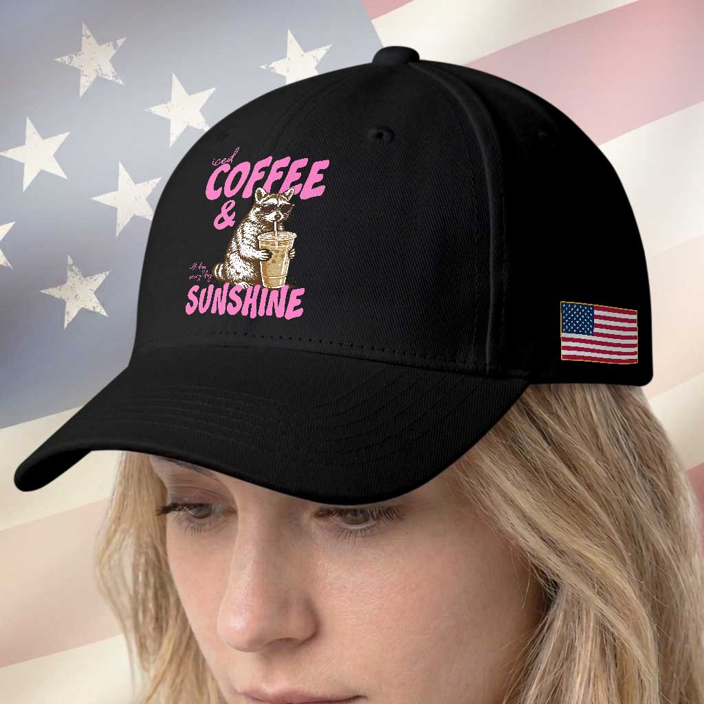 Iced Coffee and Sunshine Baseball Cap Funny Raccoon Summer Coffee Lover Gift TS14 Print Your Wear