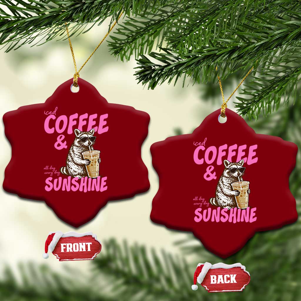 Iced Coffee and Sunshine Ceramic Ornament Funny Raccoon Summer Coffee Lover Gift TS14 Print Your Wear