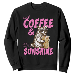 Iced Coffee and Sunshine Sweatshirt Funny Raccoon Summer Coffee Lover Gift TS14 Black Print Your Wear