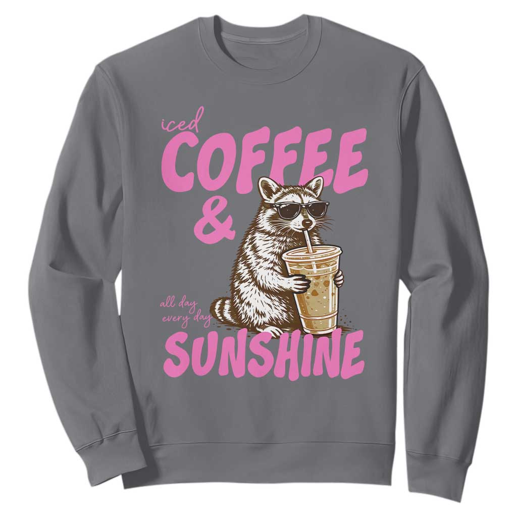 Iced Coffee and Sunshine Sweatshirt Funny Raccoon Summer Coffee Lover Gift TS14 Charcoal Print Your Wear