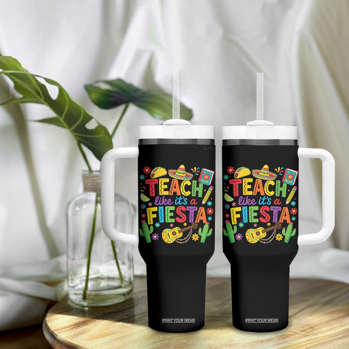 Cinco De Mayo Teacher Tumbler With Handle Teach Like Its A Fiesta TS14 Print Your Wear