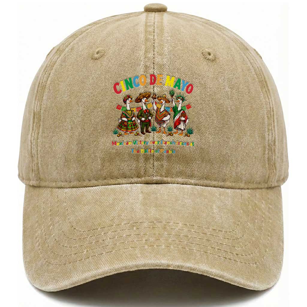 Cinco de Mayo Mexican Victory Washed Cotton Baseball Cap Silly Goose Festive Heritage Puebla Battle 1862 TS14 Print Your Wear
