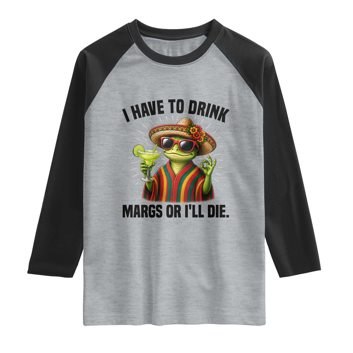 Cinco De Drinko Margarita Raglan Shirt Funny Drinking Lizard Cinco De Mayo Fiesta TS14 Heather Gray Black Print Your Wear