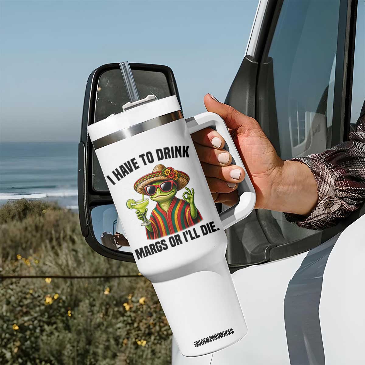 Cinco De Drinko Margarita Tumbler With Handle Funny Drinking Lizard Cinco De Mayo Fiesta TS14 Print Your Wear