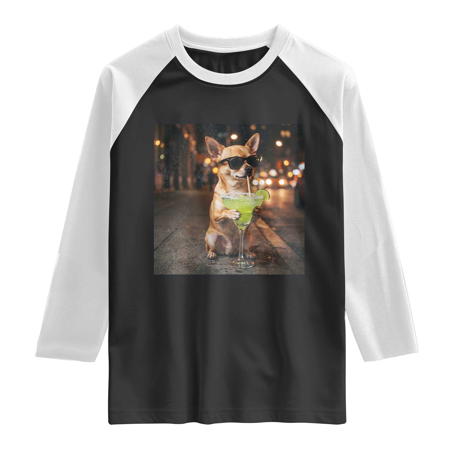 Cinco de Mayo Margarita Raglan Shirt Funny Chihuahua Drinking Cocktail Mexican Fiesta Gift TS14 Black White Print Your Wear