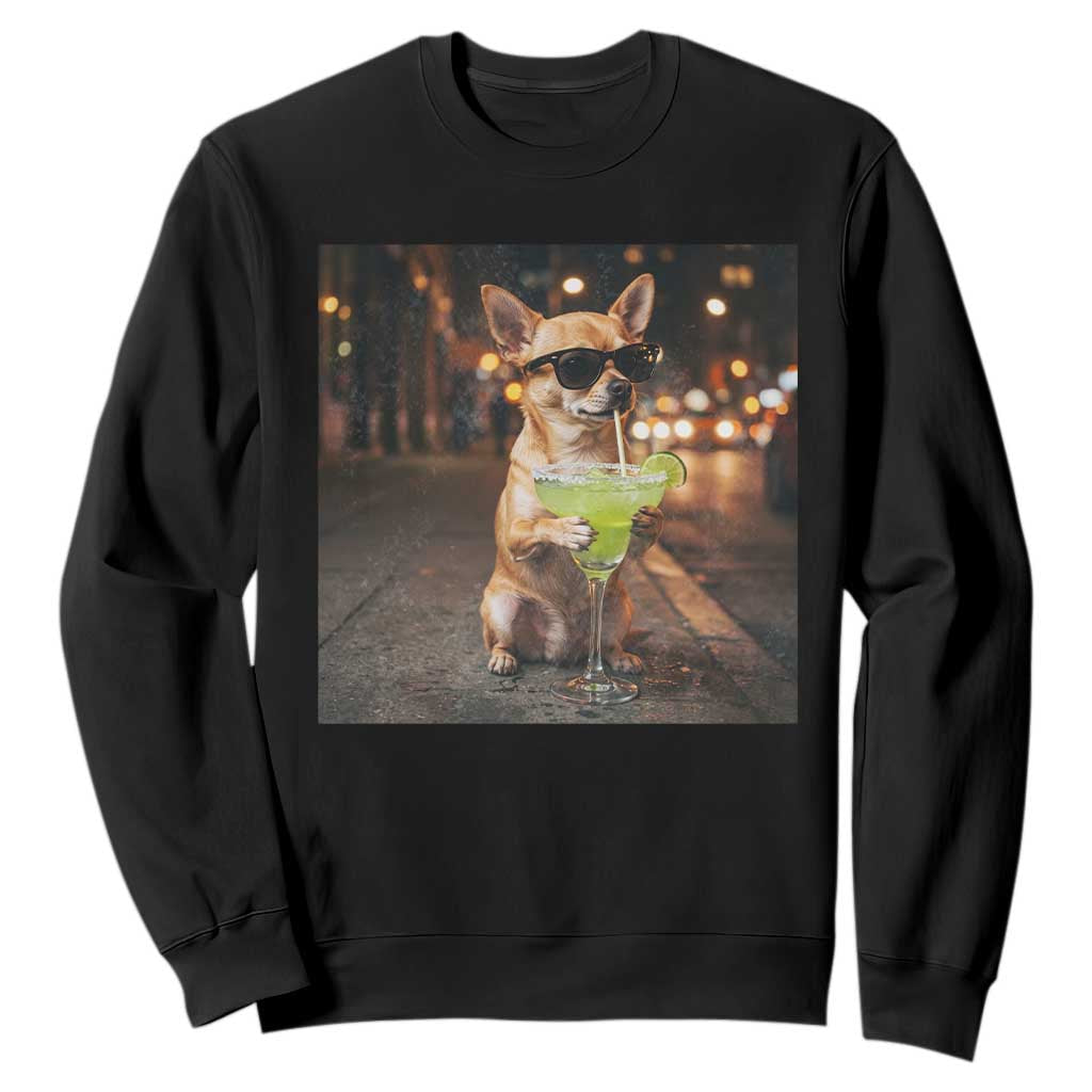 Cinco de Mayo Margarita Sweatshirt Funny Chihuahua Drinking Cocktail Mexican Fiesta Gift TS14 Black Print Your Wear