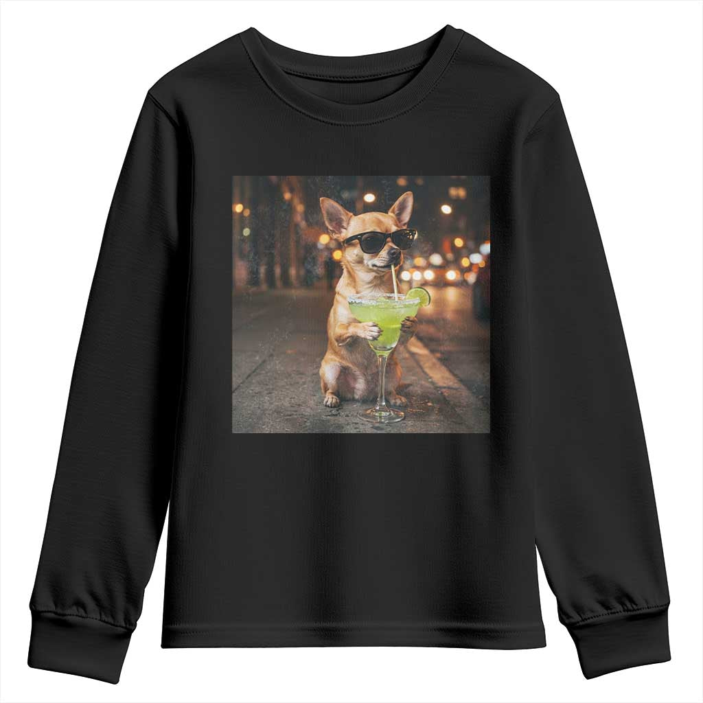 Cinco de Mayo Margarita Youth Sweatshirt Funny Chihuahua Drinking Cocktail Mexican Fiesta Gift TS14 Black Print Your Wear