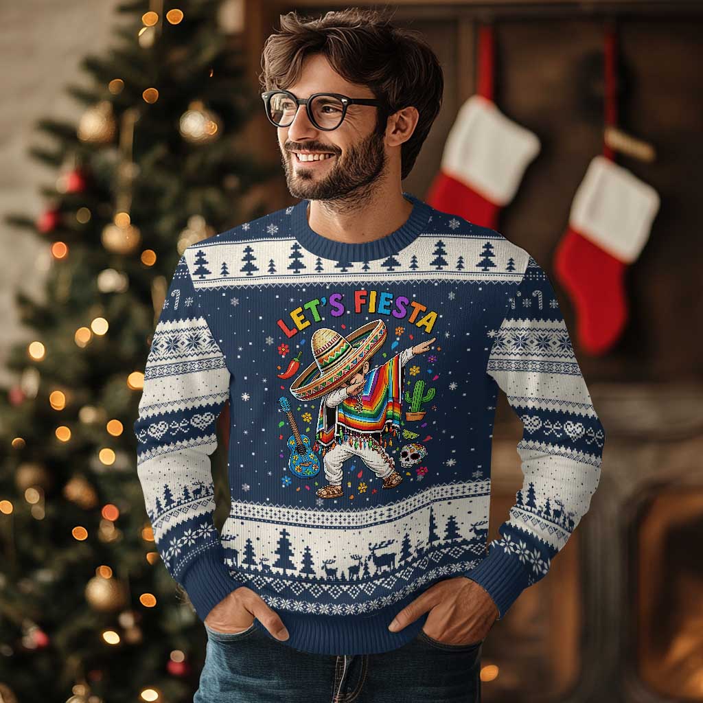 Lets Fiesta Ugly Christmas Sweater Funny Dabbing Boy Cinco De Mayo Fiesta TS14 Navy Beige Print Your Wear