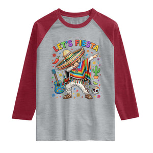 Lets Fiesta Raglan Shirt Funny Dabbing Boy Cinco De Mayo Fiesta TS14 Heather Gray Heather Red Print Your Wear