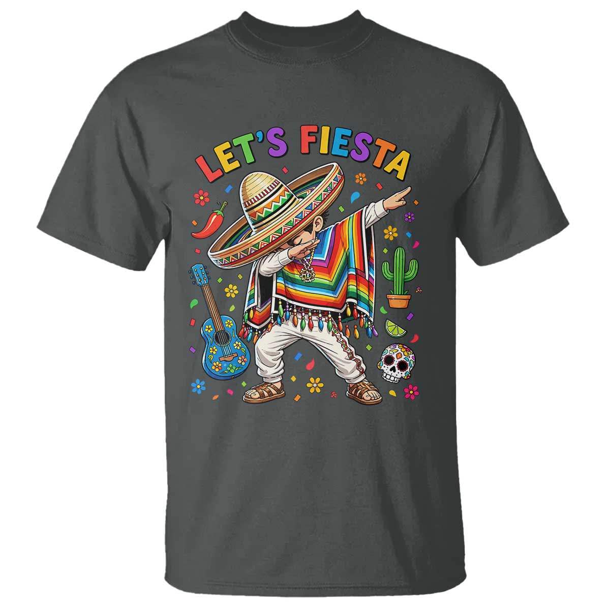 Lets Fiesta T Shirt Funny Dabbing Boy Cinco De Mayo Fiesta TS14 Dark Heather Print Your Wear