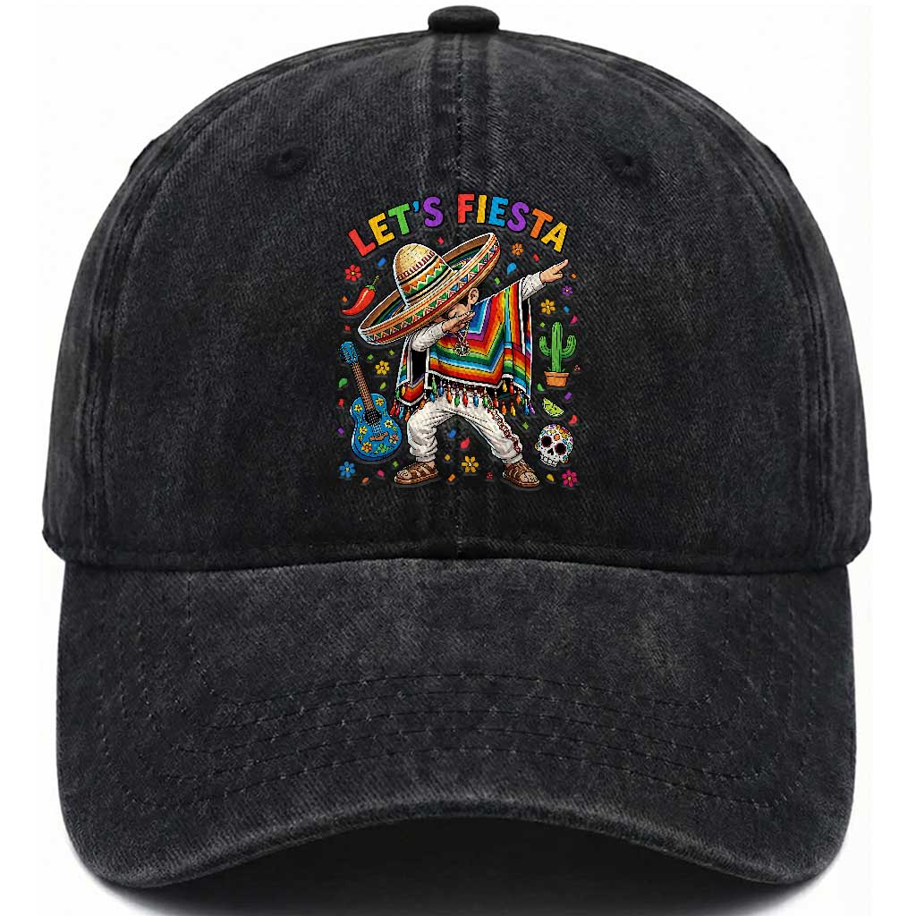 Lets Fiesta Washed Cotton Baseball Cap Funny Dabbing Boy Cinco De Mayo Fiesta TS14 Print Your Wear